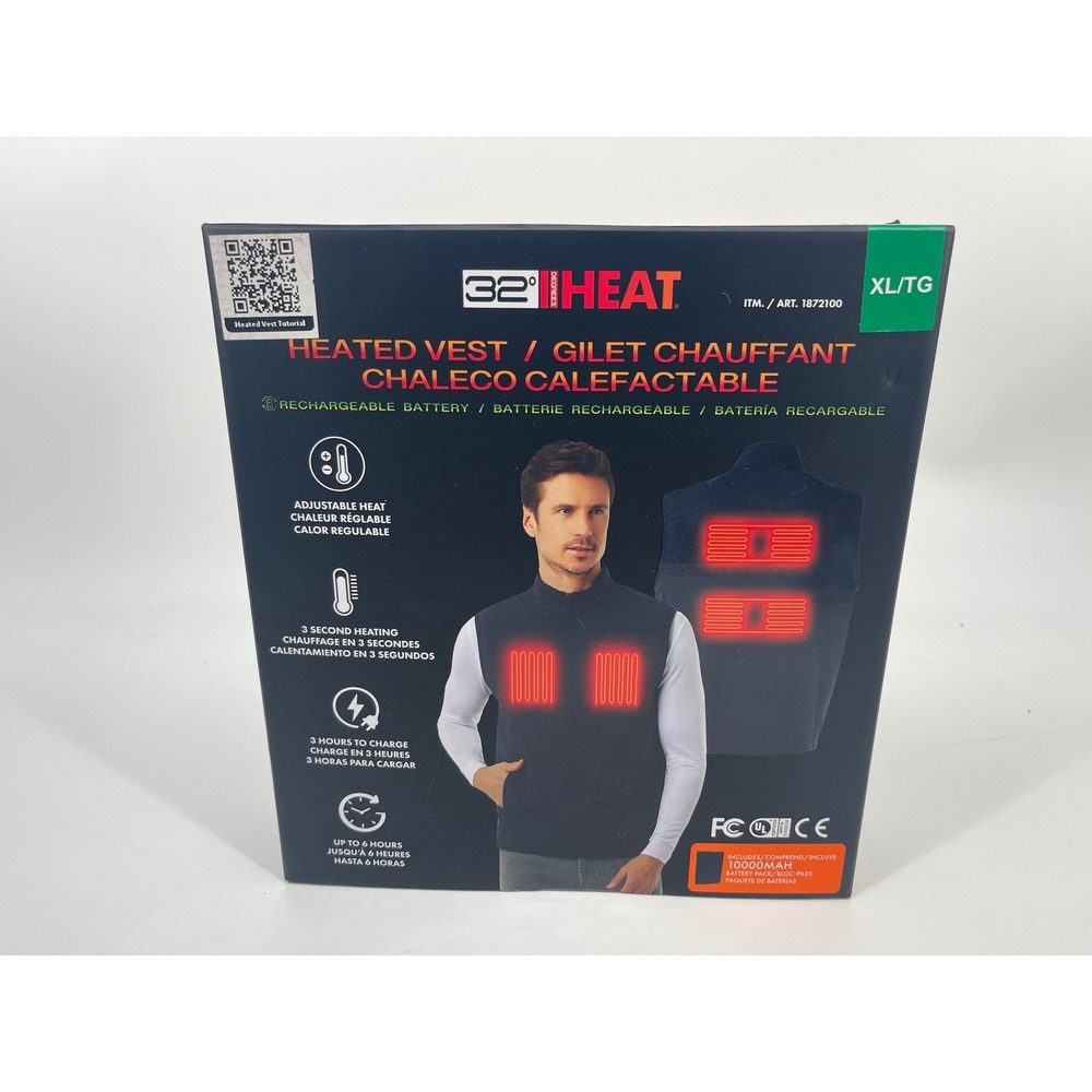 32 Degrees Heat Heated Vest Mens XL Black Rechargeable Battery 1872100 NOB